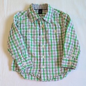 babyGap spring green picnic gingham button down collared shirt 3T toddler boys
